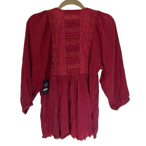 NWT Lucky Brand Embroidered Peasant Top Long Balloon Sleeve tunic top size xs - Picture 2 of 6